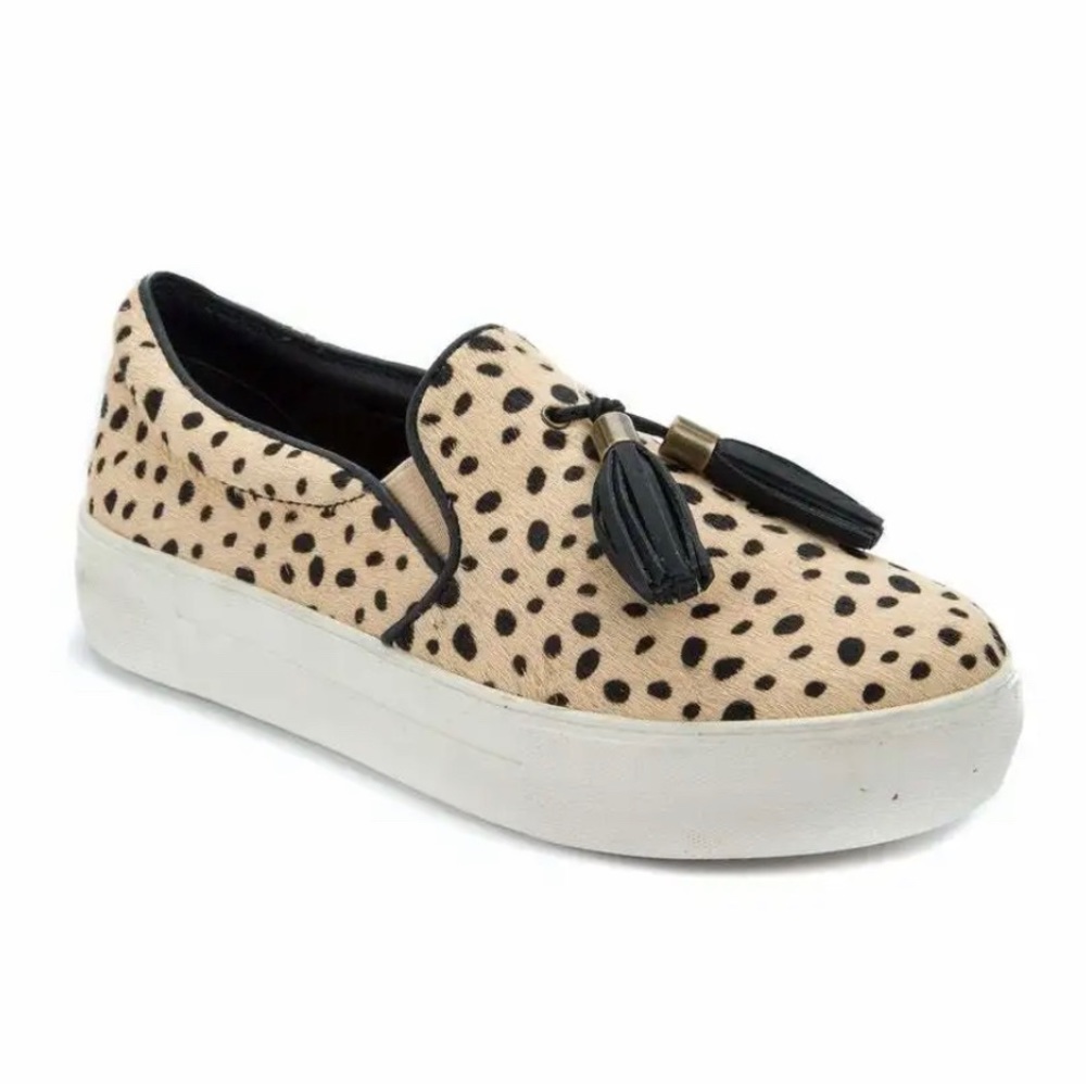 Latigo Fitz Calf Hair Cheetah Tassel Slip On platform Leather Sneakers Sz 7
